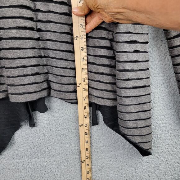 Le Grenier Waterfall Cardigan L Striped Black Gray Stud Embellished Statement - Picture 5 of 10